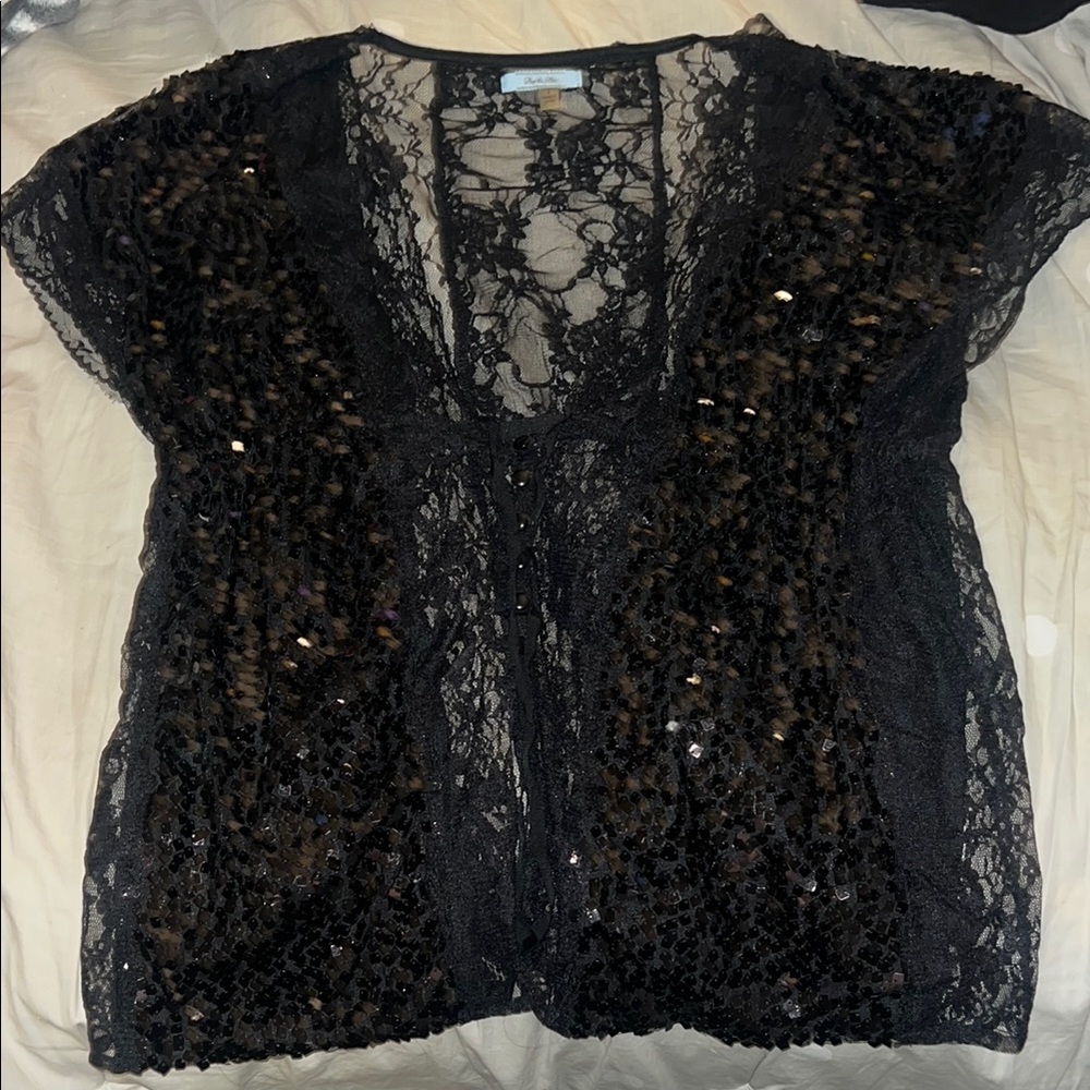 DO+BE Black Sequin Lace Blouse